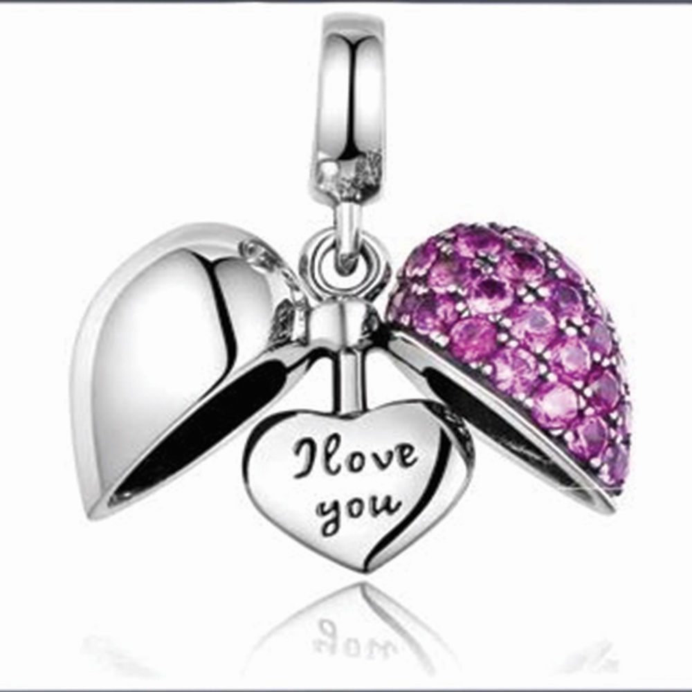 100% 925 Silver I Love You Opening Heart Pendant Charm